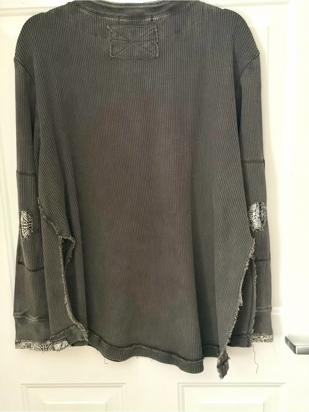 We The Free Grey with white accents Ribbed Henley with Bandana Trim - Picture 2 of 7